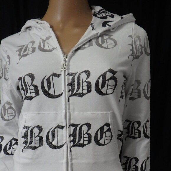 NWT BCBG sz MED LG XL 95% cotton WHITE WITH OMBRE GLITTER LOGO 2PC TRACKSUIT - Picture 9 of 16
